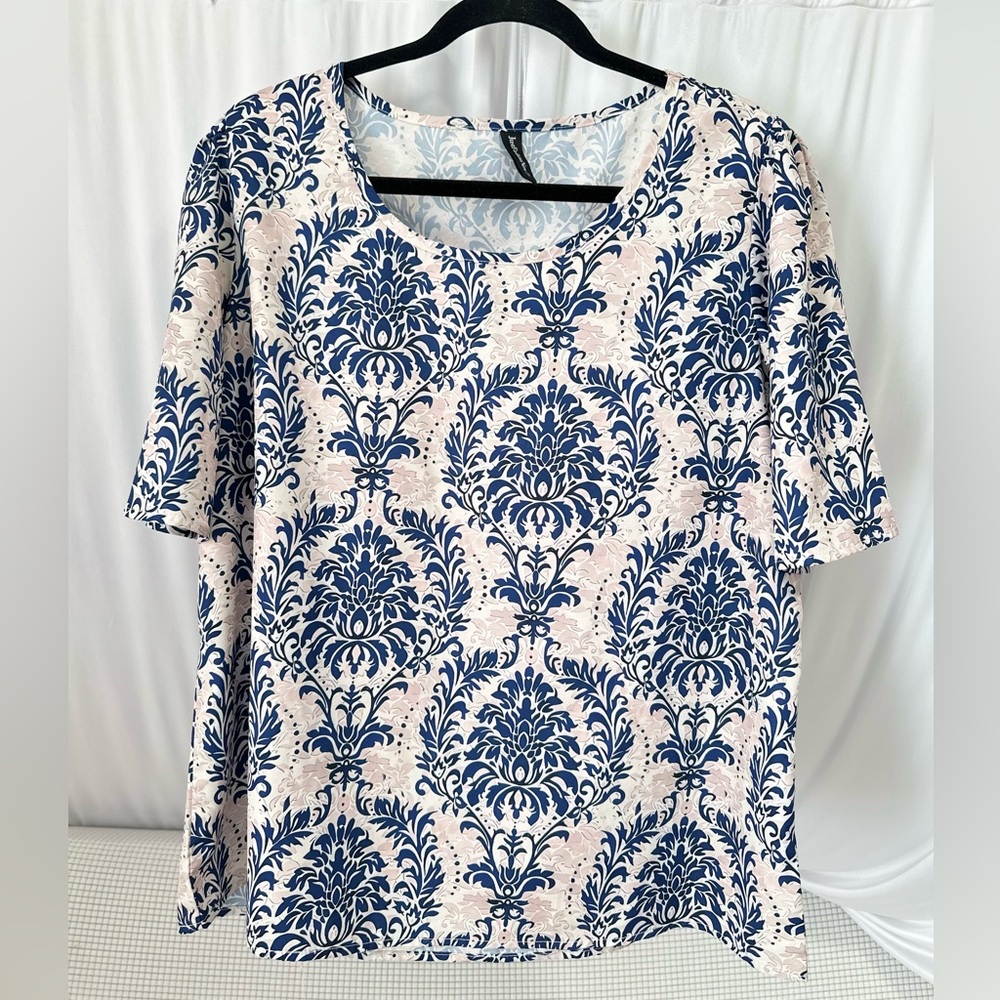 Chic Blue and Cream Women's Blouse